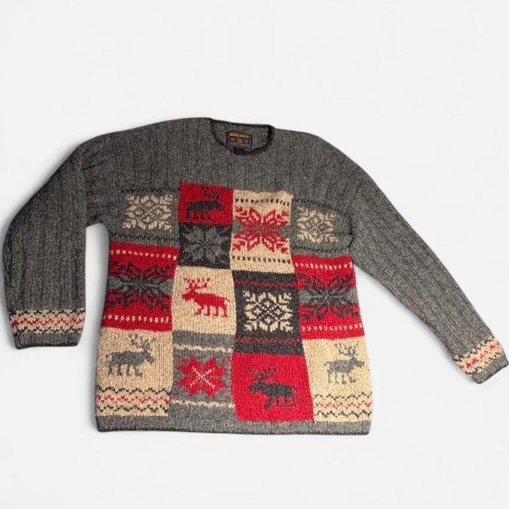 Woolrich Patchwork Intarsia Knit Sweater Womens Large Multi Color 100% Wool VTG